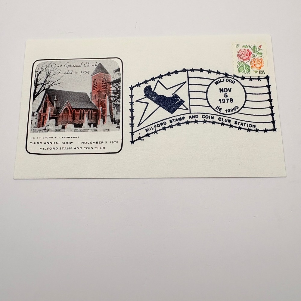 1978 Milford Stamp and Coin Club First Day Cover White Christ Church Souvenir